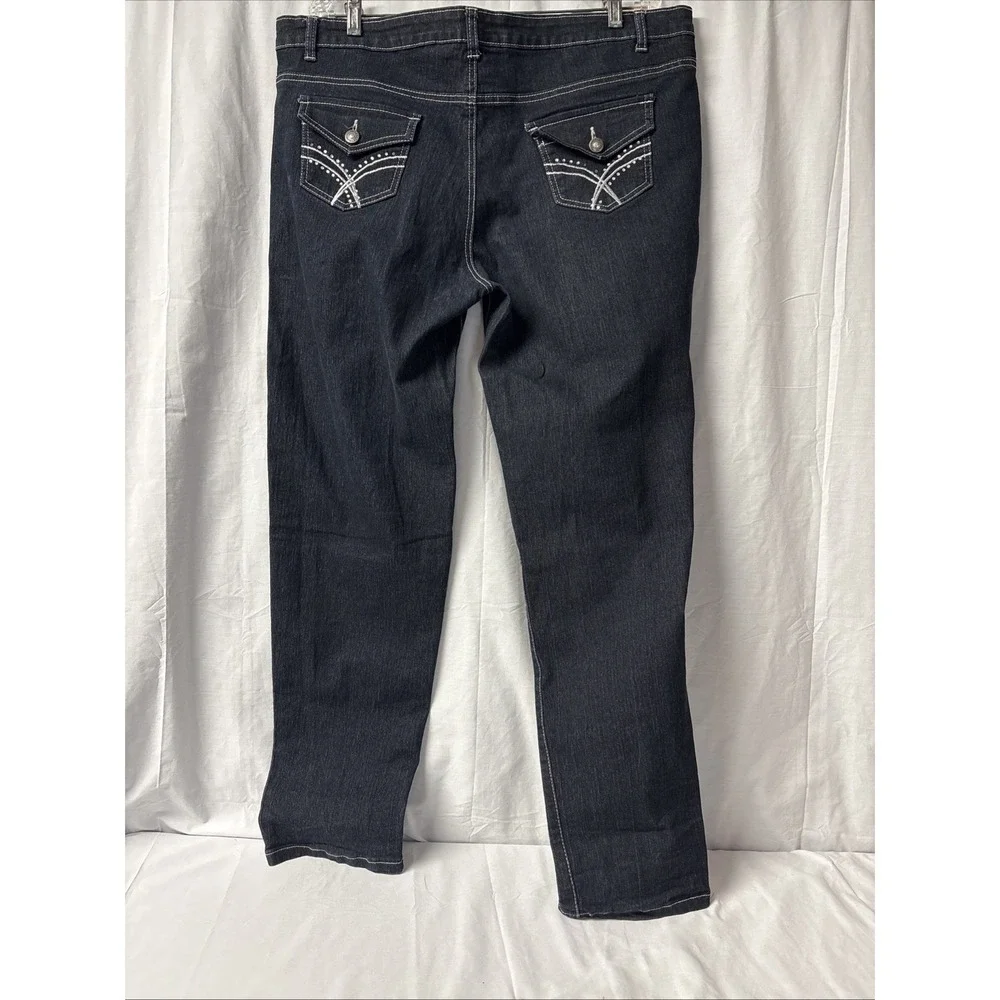 Qias Stitch - Jeans Women's Size 20 Black Denim Straight Leg Embroidery 40x30